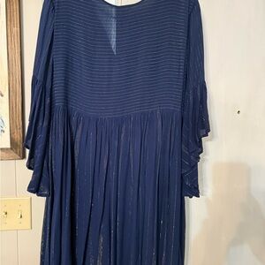 Elegant Navy Blue Dress with Gold Accents